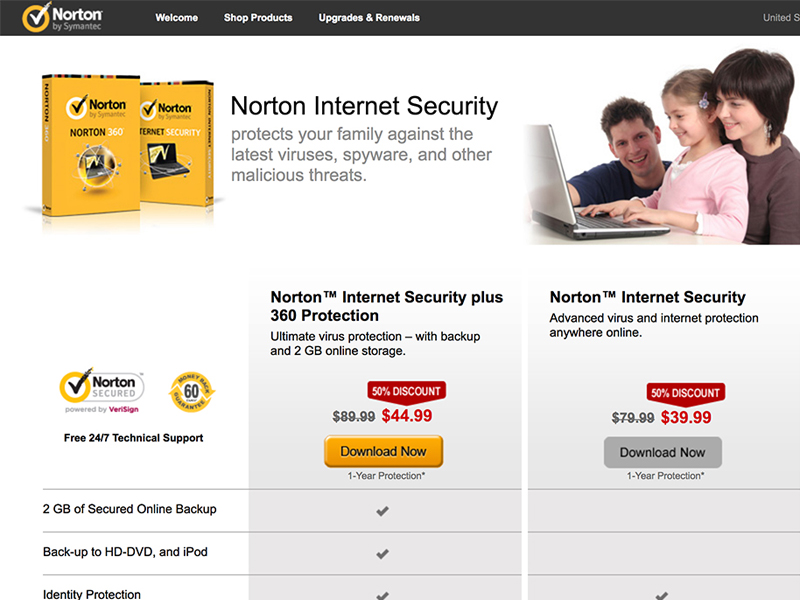 Norton Products landing page