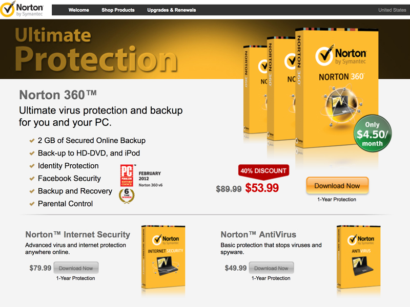 Norton Products landing page
